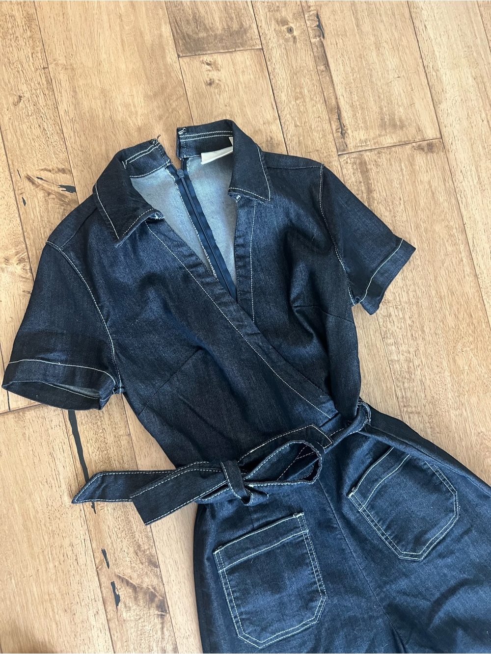 Anthropologie Dark Indigo Wide-Leg Denim Jumpsuit - Picture 3 of 6